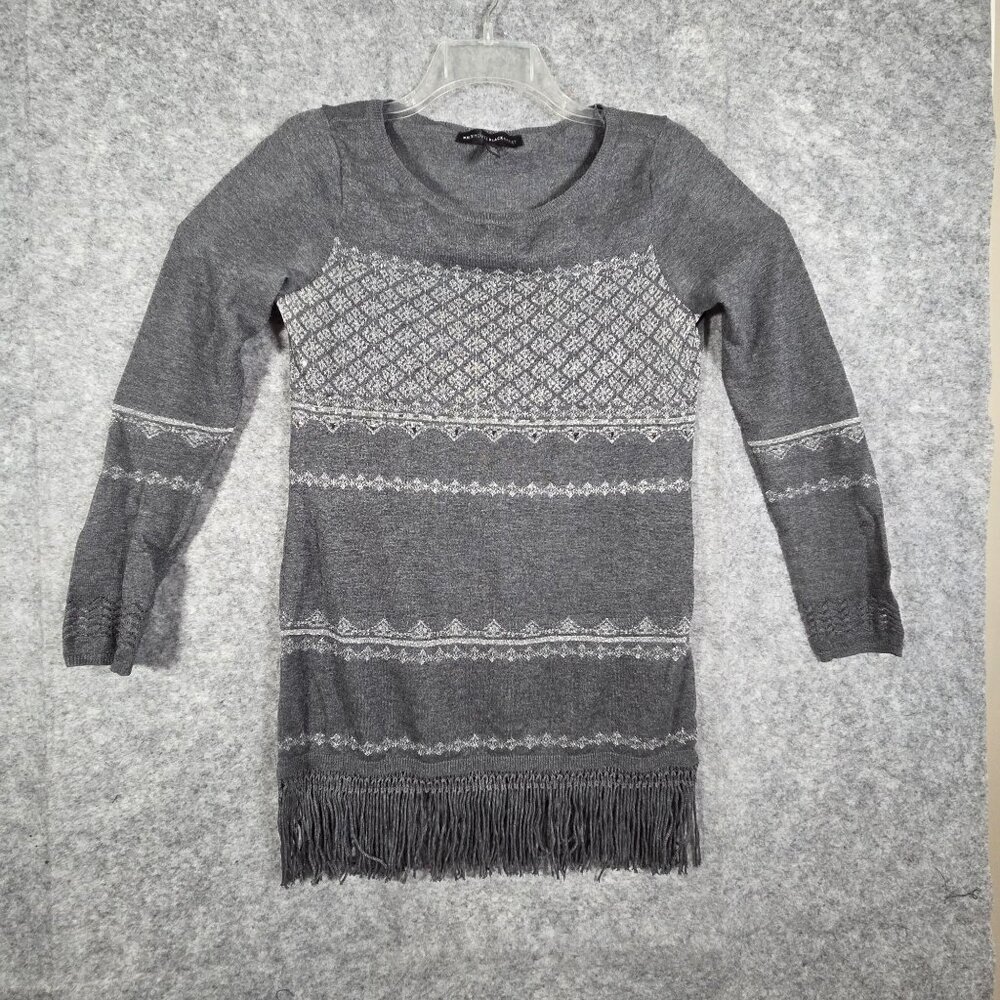 WHBM Gray Embellished Studded Lightweight Fringed Tunic Sweater Size XS